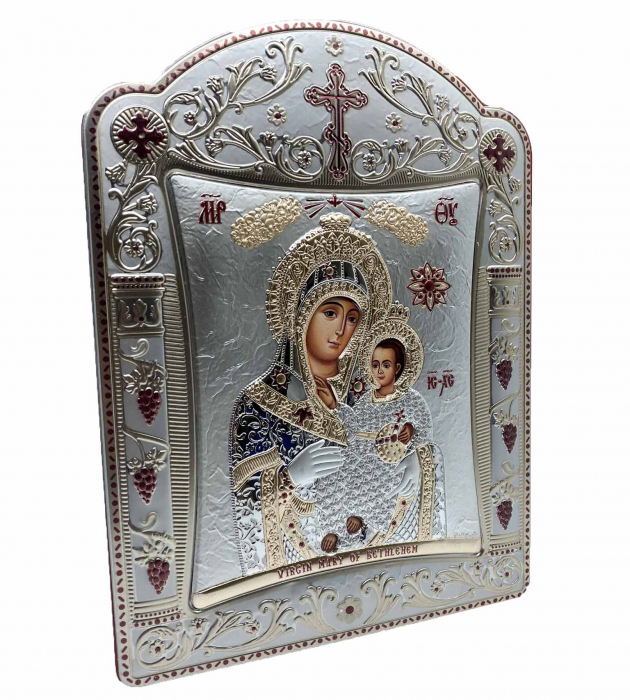 Icoana Fecioara Maria cu Pruncul placata cu aur si argint - 23 x 30 cm [2]