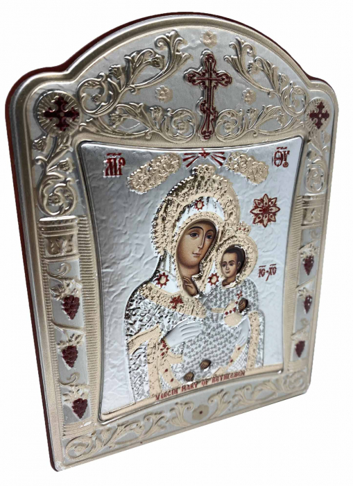 Icoana Fecioara Maria cu Pruncul placata cu aur si argint -12 x 15 cm [2]
