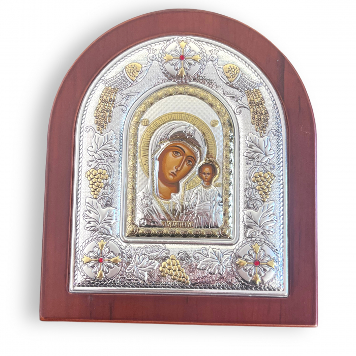 Icoana Fecioara Maria cu Pruncul placata cu aur si argint Made in Grecia Meteora 18 cm x 22 cm [2]