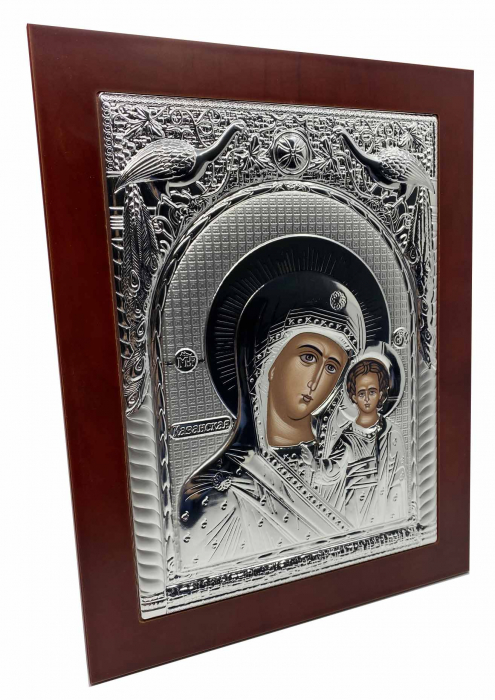 Icoana Mare Fecioara Maria cu Pruncul placata cu argint - Made in Grecia 40 x 30 cm [3]