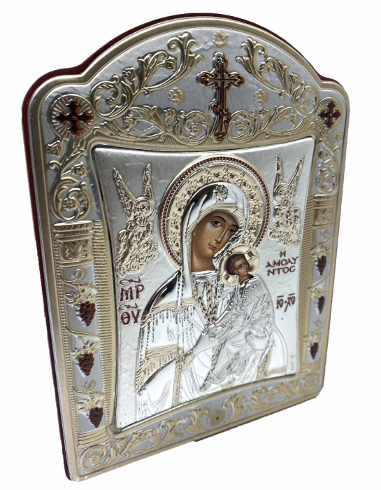 Icoana Fecioara Maria cu Pruncul  si Ingeri placata cu aur si argint - 12 x 15 cm [2]