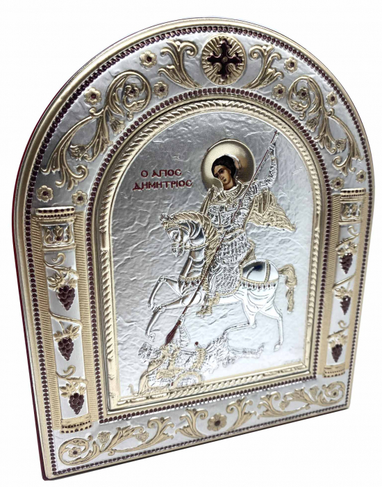 Icoana Sfantul Gheorghe placata cu aur si argint - 12 x 15 cm [2]