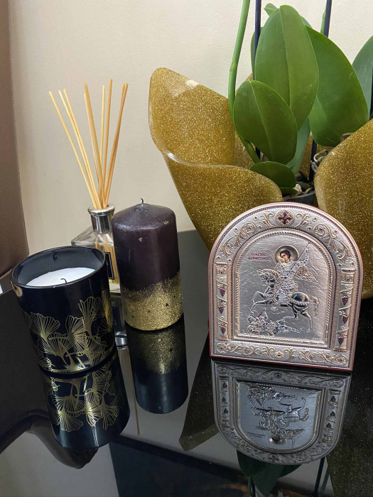 Icoana Sfantul Gheorghe placata cu aur si argint - 12 x 15 cm [3]