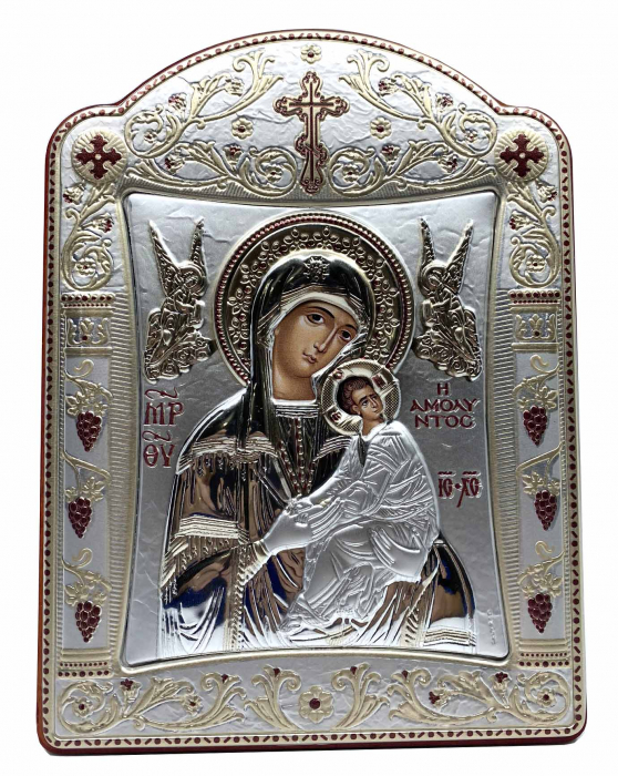 Icoana Fecioara Maria cu Pruncul  si Ingeri placata cu aur si argint -16 x 20 cm [2]