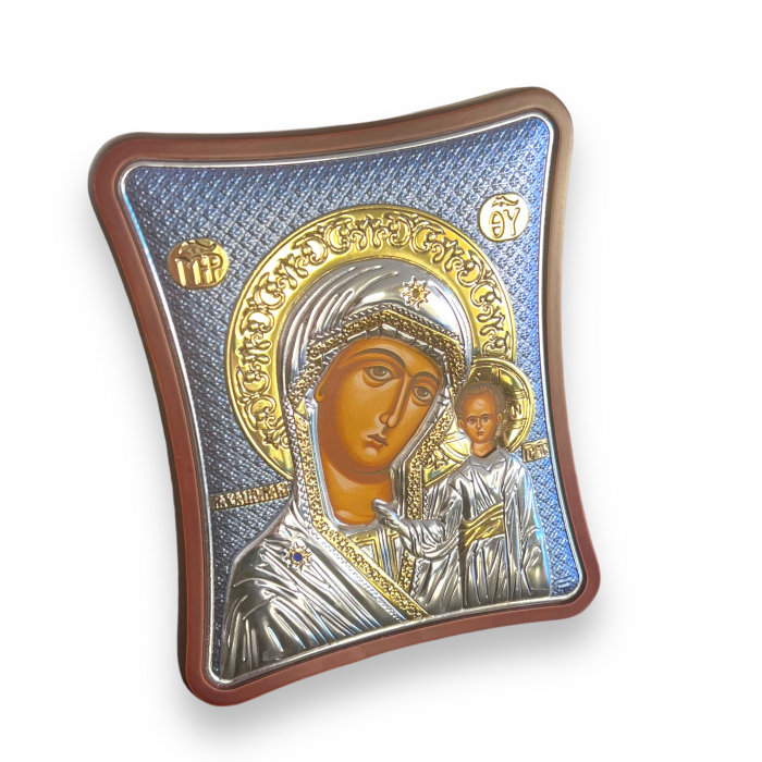 Icoana Fecioara Maria si Pruncul placata cu argint - Made in Grecia - 12,5 x 15,5 cm [3]