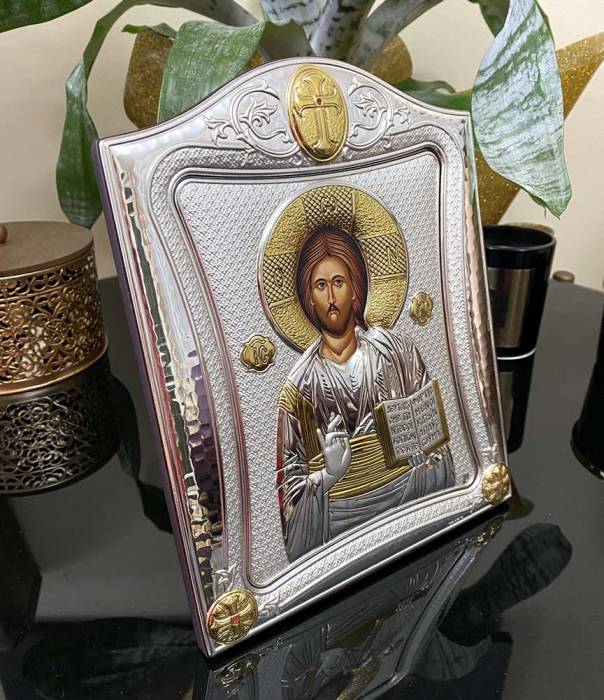 Icoana Iisus Hristos placata cu Argint 21 x 26 cm Made in Grecia [9]