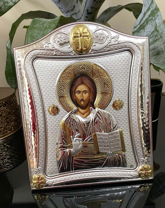 Icoana Iisus Hristos placata cu Argint 21 x 26 cm Made in Grecia [8]