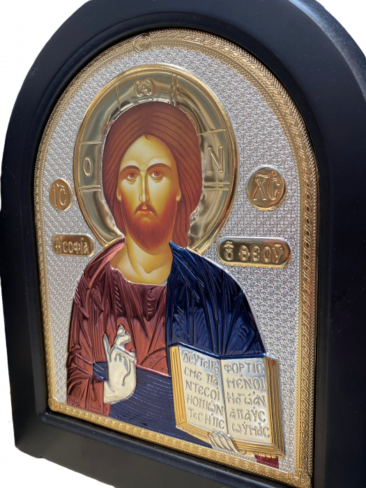 Icoana Dubla Fecioara Maria Ielusalem si Iisus Hristos placata cu Argint 27 x 44,5 cm Made in Grecia [2]