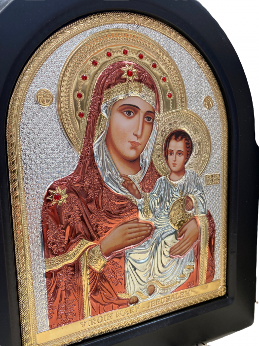 Icoana Dubla Fecioara Maria Ielusalem si Iisus Hristos placata cu Argint 27 x 44,5 cm Made in Grecia [3]