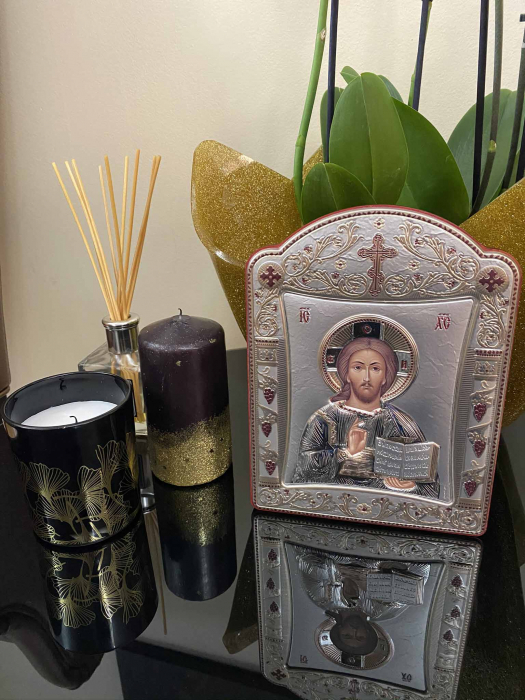 Icoana Iisus Hristos placata cu Aur si Argint by Chinelli - made in Italy 16 x 20 cm [3]