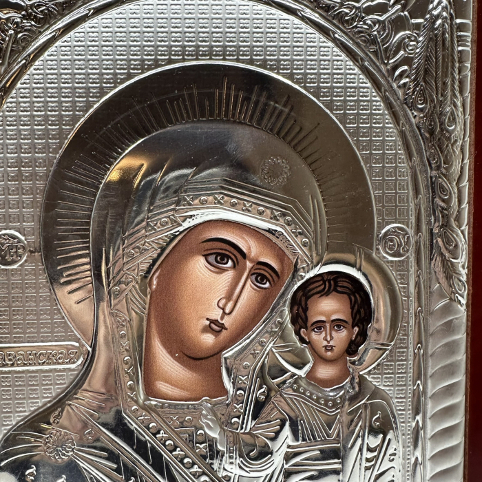 Resigilat - Icoana Mare Fecioara Maria cu Pruncul placata cu argint - Hand Made in Grecia 31x24 cm [4]