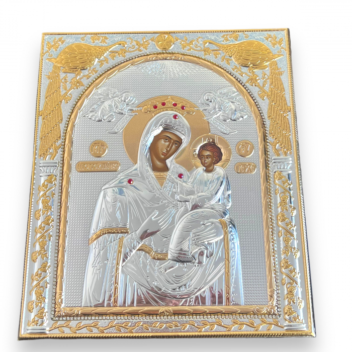 Icoana Mare Fecioara Maria cu Pruncul placata cu argint - Made in Greece, 21 x 25 cm [3]