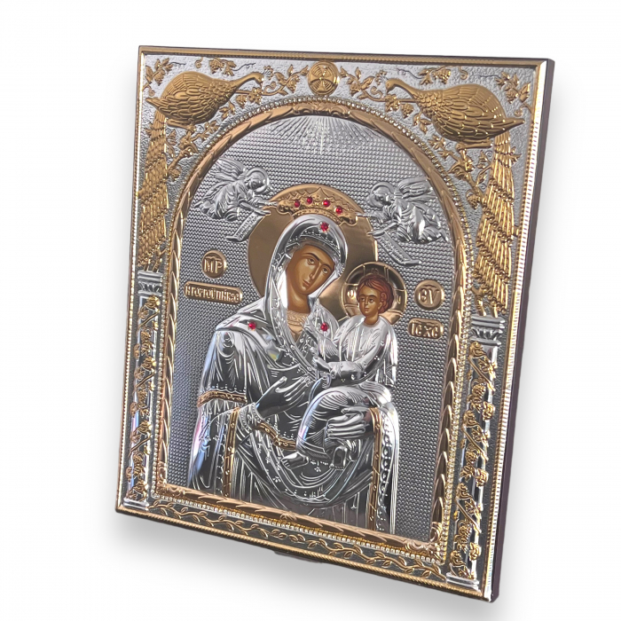 Icoana Mare Fecioara Maria cu Pruncul placata cu argint - Made in Greece, 21 x 25 cm [2]