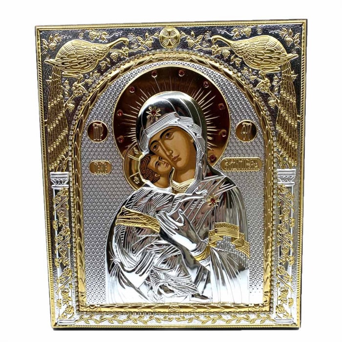 Icoana Fecioara Maria cu Pruncul placata cu argint - Made in Grecia 21 x 25 cm [1]