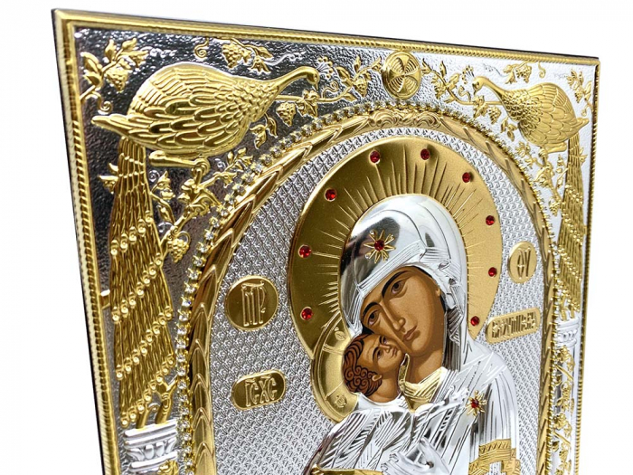 Icoana Fecioara Maria cu Pruncul placata cu argint - Made in Grecia 21 x 25 cm [3]