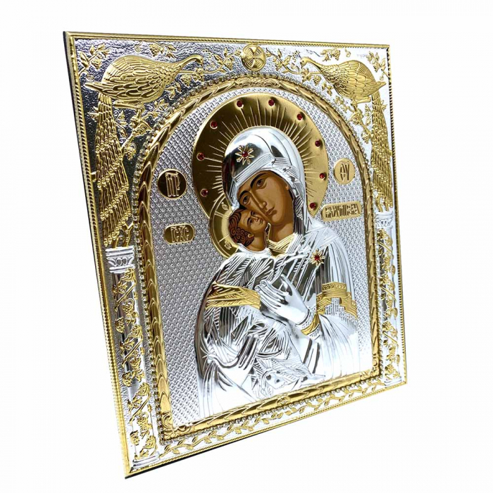 Icoana Fecioara Maria cu Pruncul placata cu argint - Made in Grecia 21 x 25 cm [2]