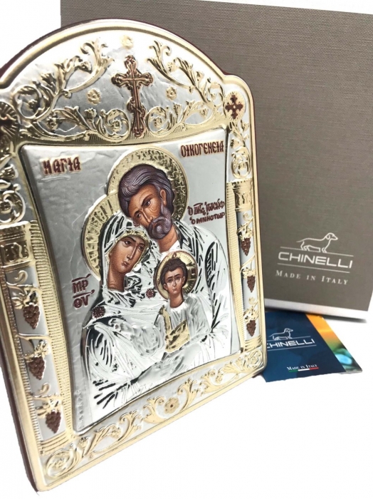 Icoana Sagrada Famiglia placata Aur si Argint by Chinelli - made in Italy 23 x 30 cm [4]