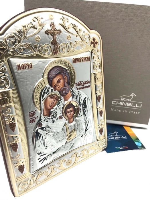 Icoana Sagrada Famiglia placata Aur si Argint by Chinelli - made in Italy 16 x 20 cm [4]