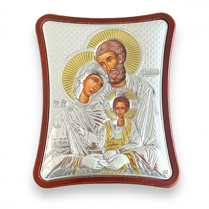 Icoana Sfanta Familie placata cu argint si aur 12,5 x 15,5 cm - Made in Grecia [4]