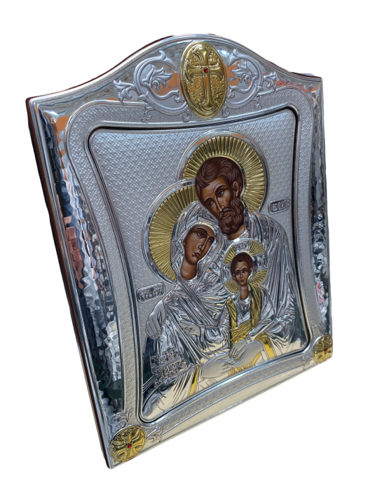Icoana Sfanta Familie placata cu argint si aur 21 cm X 26 cm - Made in Grecia [2]