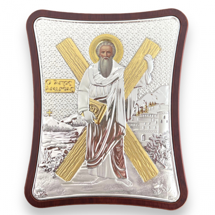 Icoană Sfantul Andrei placata cu Argint -12,5 x 15,5 cm Made in Grecia Meteora Icons [2]