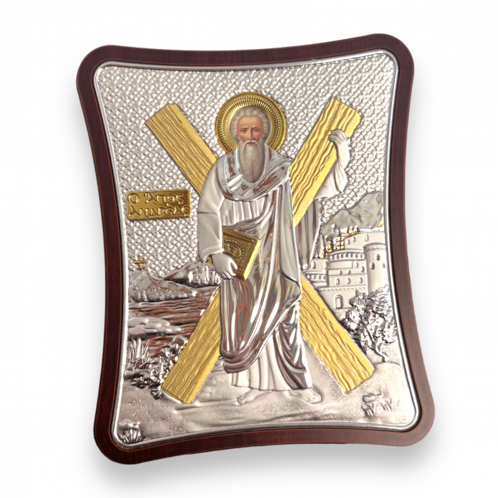 Icoană Sfantul Andrei placata cu Argint -12,5 x 15,5 cm Made in Grecia Meteora Icons [4]