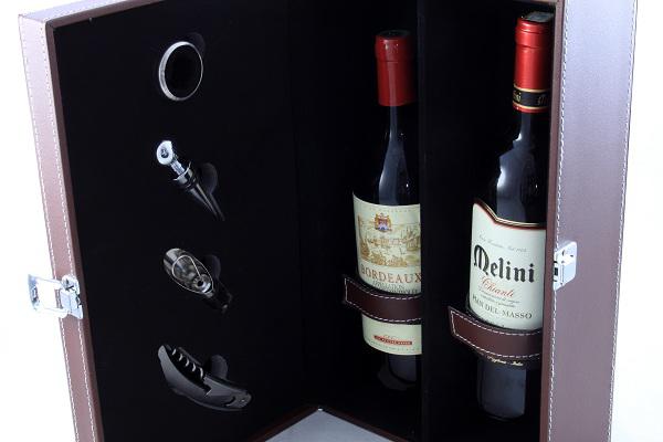 Cutie Dublă Vin din piele ecologica cu 4 accesorii [3]