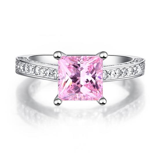 Inel Borealy Argint 925 Simulated Diamond 1.5 Carat Princess Cut Fancy Pink Mărimea 6 [2]