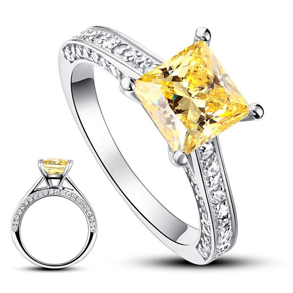 Inel 1.5 Carat Princess Cut Yellow Canary Simulated Diamond 925 Sterling Silver - Mărimea 6,5 [4]