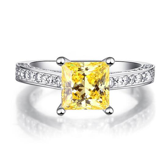 Inel 1.5 Carat Princess Cut Yellow Canary Simulated Diamond 925 Sterling Silver - Mărimea 6,5 [2]