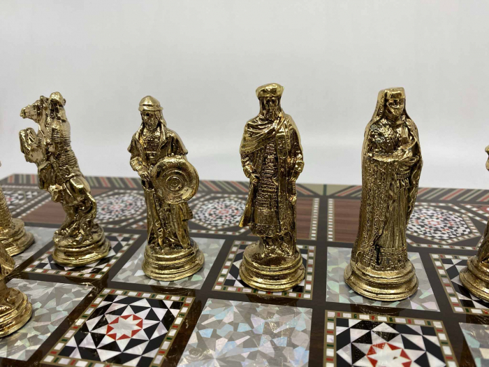 Joc de SAH si TABLE model sidef, piese sah din metal AURII/ARGINTII sculptate manual, calitate premium [13]