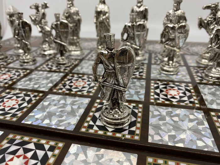 Joc de SAH si TABLE model sidef, piese sah din metal AURII/ARGINTII sculptate manual, calitate premium [5]