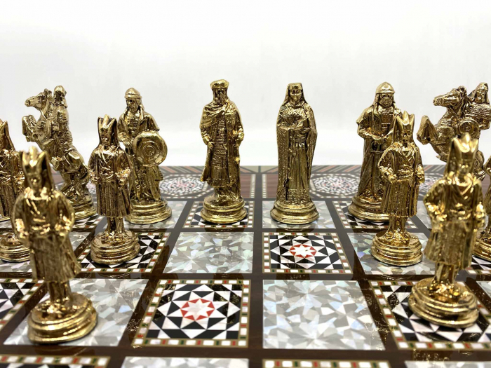 Joc de SAH si TABLE model sidef, piese sah din metal AURII/ARGINTII sculptate manual, calitate premium [2]
