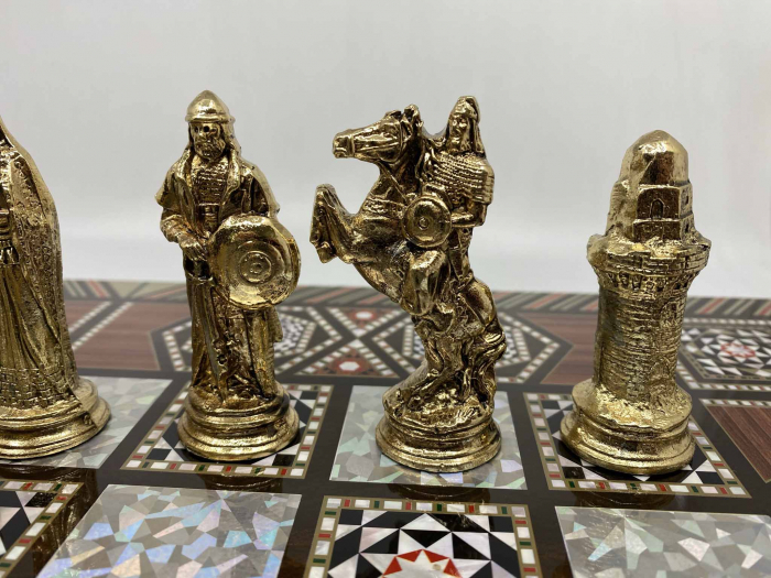 Joc de SAH si TABLE model sidef, piese sah din metal AURII/ARGINTII sculptate manual, calitate premium [8]