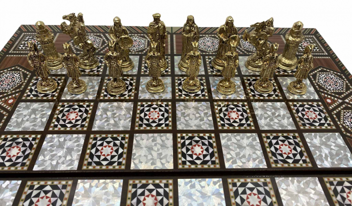 Joc de SAH si TABLE model sidef, piese sah din metal AURII/ARGINTII sculptate manual, calitate premium [4]