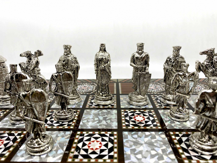 Joc de SAH si TABLE model sidef, piese sah din metal AURII/ARGINTII sculptate manual, calitate premium [3]