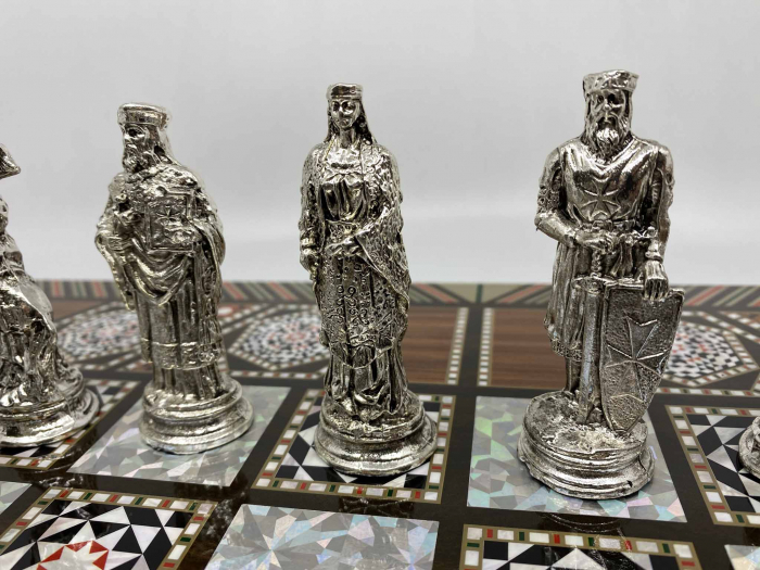 Joc de SAH si TABLE model sidef, piese sah din metal AURII/ARGINTII sculptate manual, calitate premium [7]