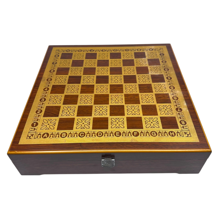 Set Șah Clasic – Piese Alb/Negru din Lemn + Tablă Decorată [1]