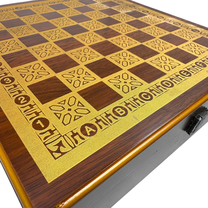 Set Șah Clasic – Piese Alb/Negru din Lemn + Tablă Decorată [2]