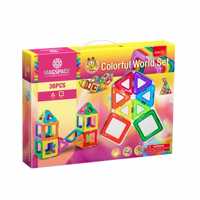 Joc Magnetic Educativ de Constructie 3D Magspace 36 Piese – Colorful World Set [4]