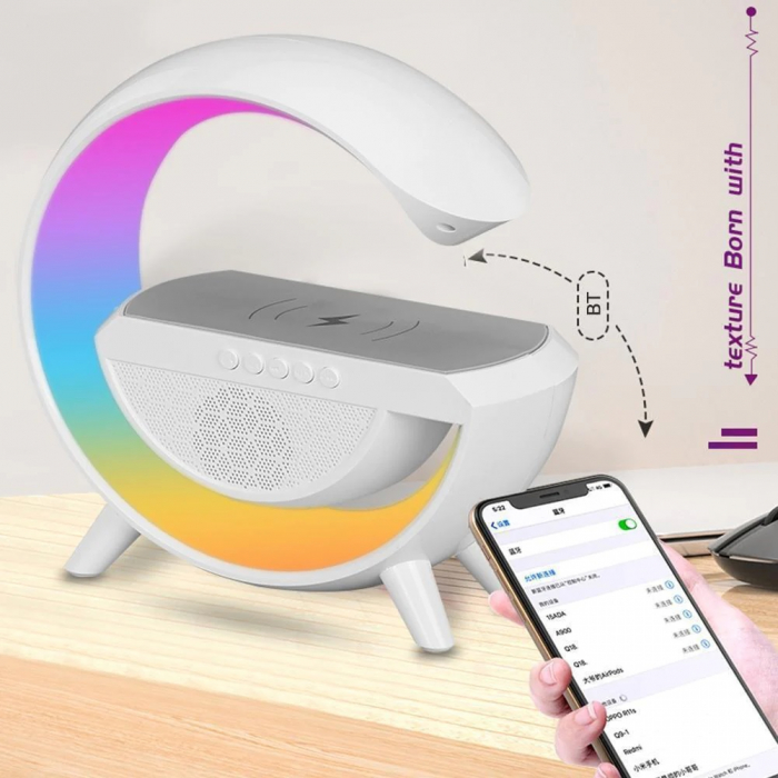 Life Assistant - Lampa, Difuzor multifuncțional de ceas cu alarmă, încărcător wireless, lumină rgb de control al aplicațiilor [4]