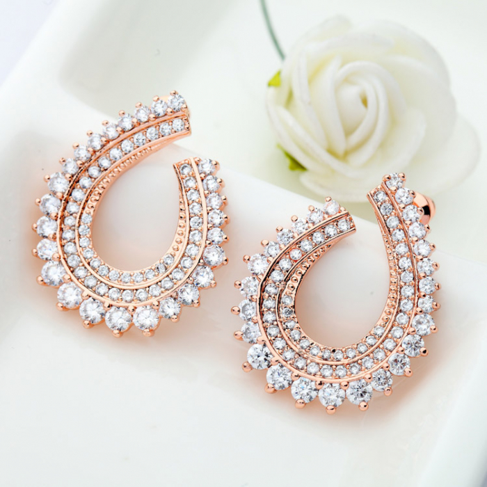 Olive Leaf Micro Pave Diamonds Gold Cercei [3]