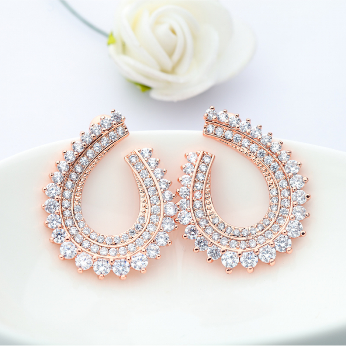 Olive Leaf Micro Pave Diamonds Gold Cercei [2]