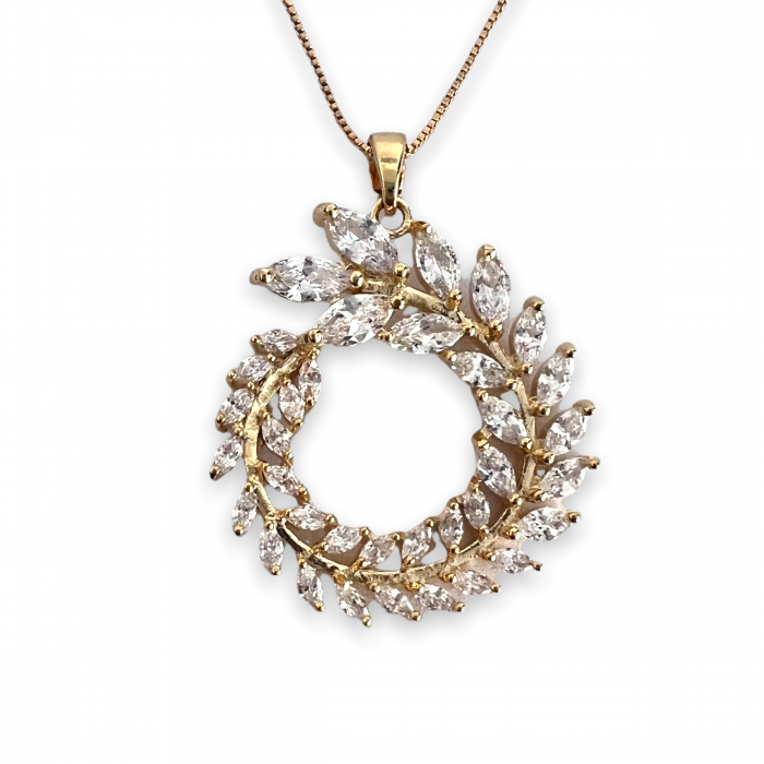 Olive Branch Small Leaf Gold Diamonds Colier [3]