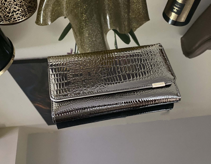 Portofel Dama Dark Black - piele naturala Croco [4]