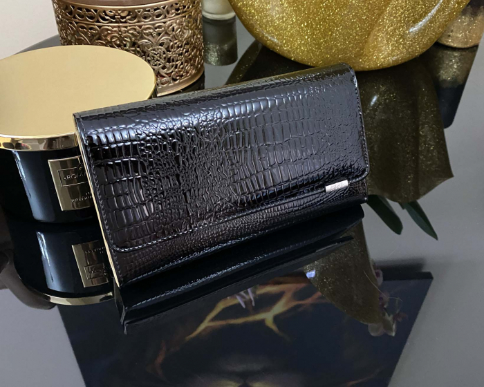 Portofel Dama Dark Black - piele naturala Croco [5]