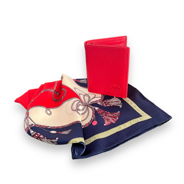 Cadou portofel West Polo Rouge piele naturala & Esarfa Matase [5]