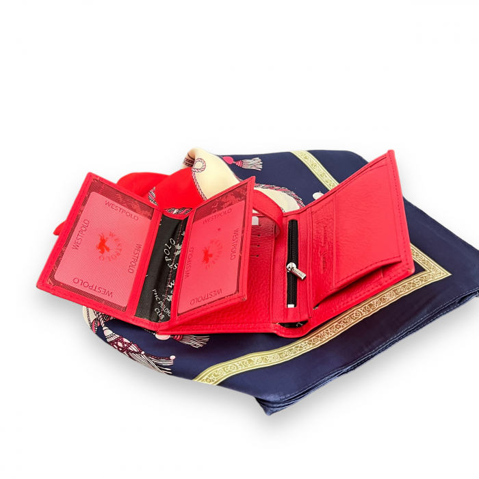 Cadou portofel West Polo Rouge piele naturala & Esarfa Matase [4]