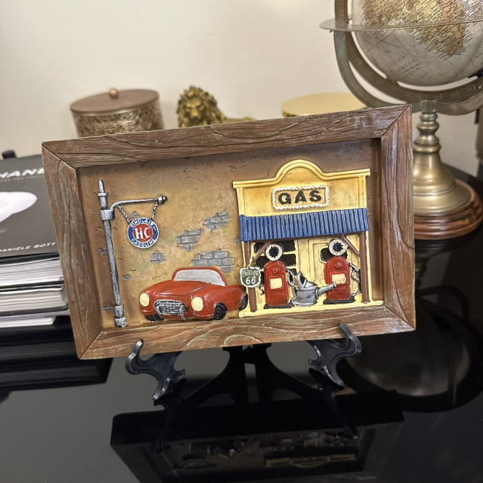Tablou Gas Station, Red Car, Vintage Style, 23 x 15 cm [2]