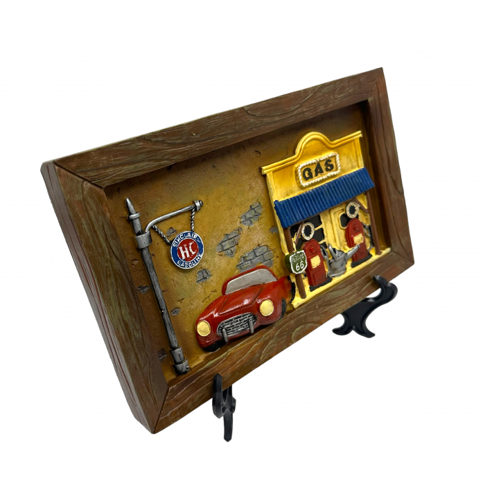 Tablou Gas Station, Red Car, Vintage Style, 23 x 15 cm [3]